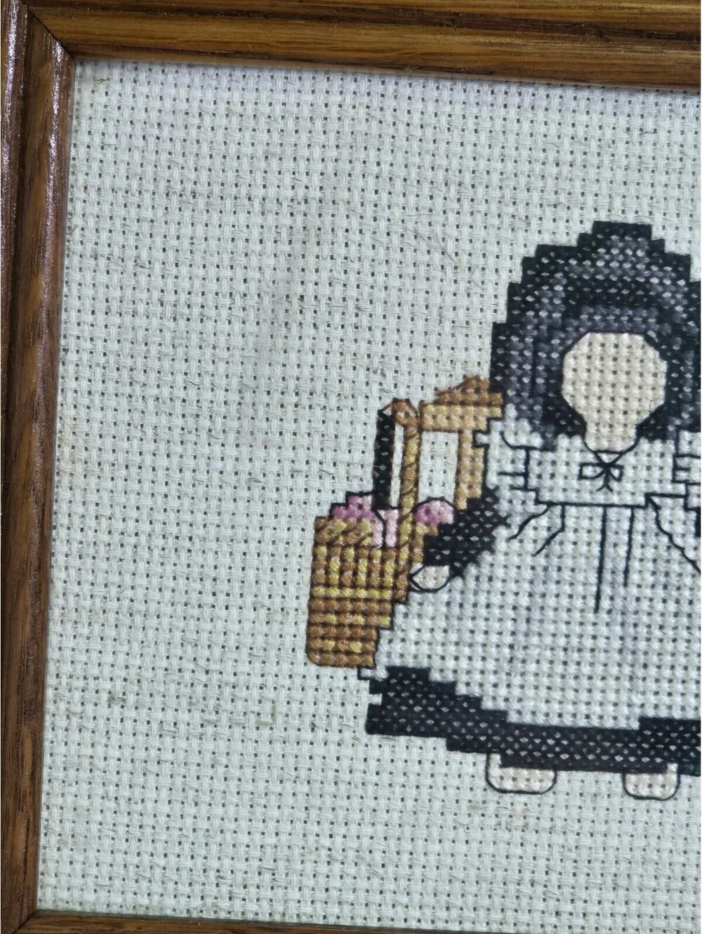 Country Cross stitch framed 9.5x7.5 has some discolorations.